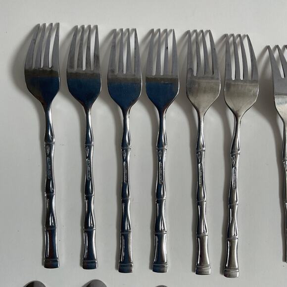 EXF8 by Excel Stainless, Korea, Glossy, Bamboo Handle silverware 25pc set MCM - Picture 11 of 16